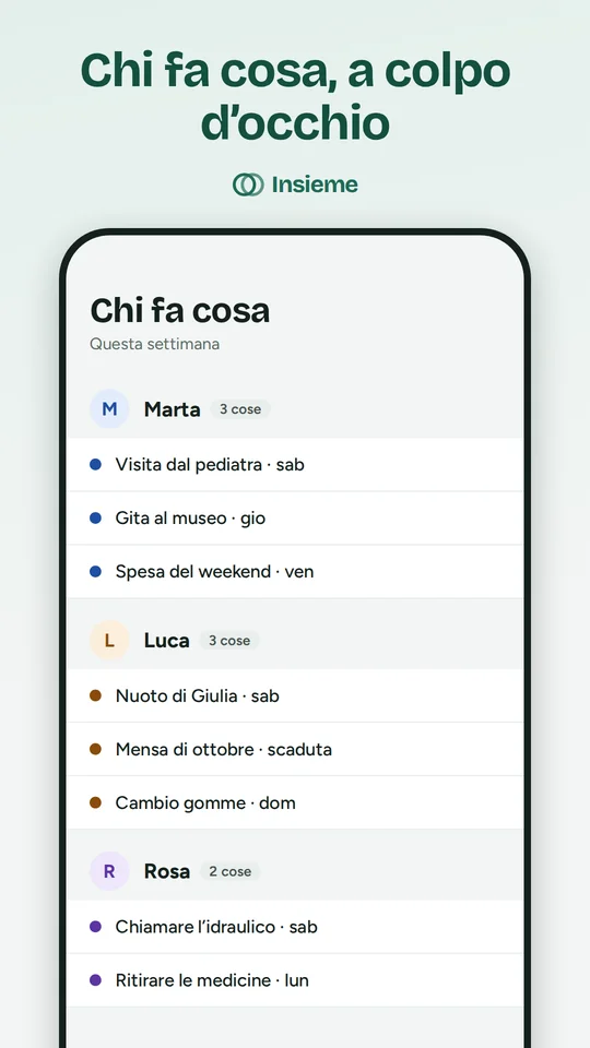 Schermata Chi fa cosa dell'app Insieme